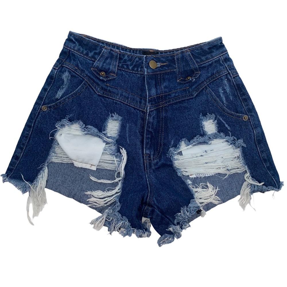 NUDE High Waist Distressed Cheeky Shorts, Size Small - Picture 1 of 11
